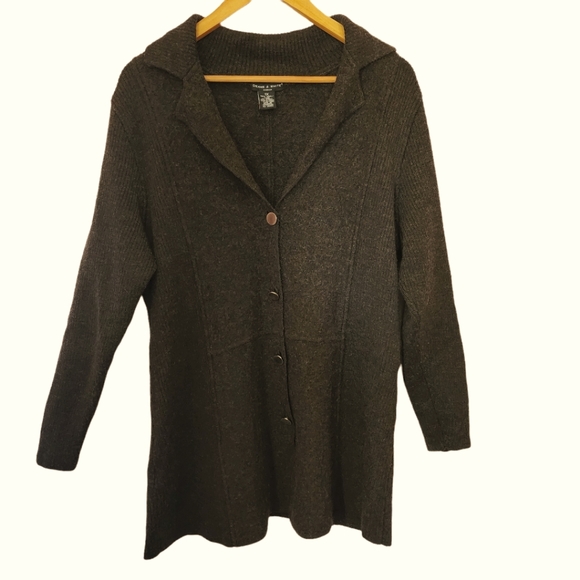 Brown 100% wool sweater cardigan 1x - Picture 4 of 7